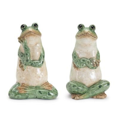 Ceramic Garden Frog Statue (Set of 2) by Melrose in Green/beige