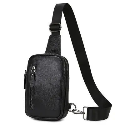 Fashion Cowhide Chest Bag Men's Casual Travel Genuine Leather Shoulder Bag Small Messenger Bag for Male Phone Coin Purses