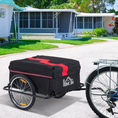 TEMU Two-wheel Bicycle Large Trailer Oxford Fabric, Folding Storage, & Removable Cover, Red&black