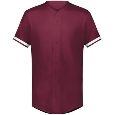 Augusta Sportswear 6910 Athletic Youth Cutter+ Full Button Baseball Jersey T-Shirt in Maroon/White size Small | Polyester/Spandex Blend