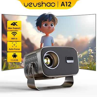 VEVSHAO A12 4K Android13 Projector SmartPhone Native Auto Focus Keystone BT5.2 WIFI6 Portable 360° Rotate 1280*720P Home Cinema