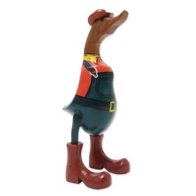 'Hand-Crafted Bamboo Root and Teak Wood Farmer Duck Figurine'