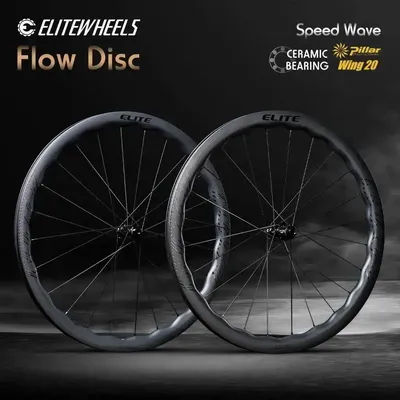 ELITEWHEELS FLOW Road Disc Brake 700C 36T Wave Carbon Wheelset 40/45mm depth Road Cycling Wing 20 Spoke Aero Carbon Fiber Wheels