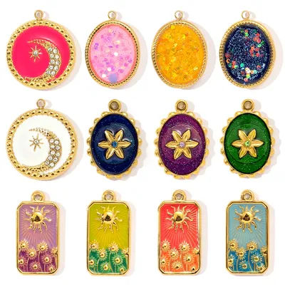 3pcs/Lot Mirror Polish Stainless Steel Stone Sun Flower Necklace Pendant Women Enamel Tarot Card Diy Charm Crescent Star Jewelry