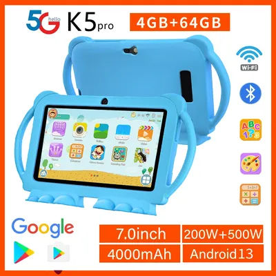BDF K5 pro 7-inch Kids Tablet Cartoon Kids-Proof Case 5G WiFi Google Learning Education Tablet PC 4GB RAM 64GB ROM 4000mAh