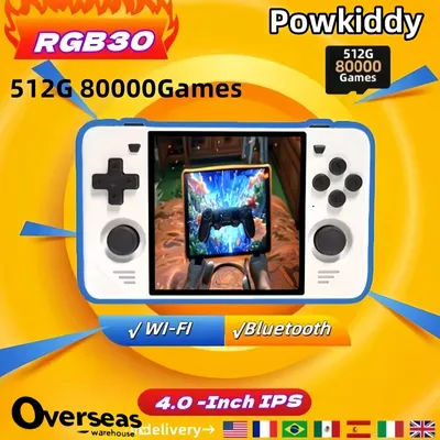 POWKIDDY RGB30 Portable Handheld Game Console 4 Inch HD IPS Screen Handheld Video Players 512GPSP WIFI Double Joystick HDMI Gift