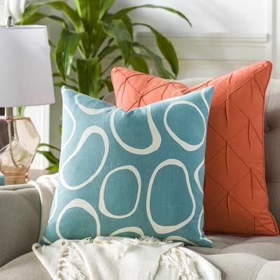 Malabonot 18" Square Modern Pillow plush Cotton Cream/Teal Lumbar Pillow - Boutique Rugs