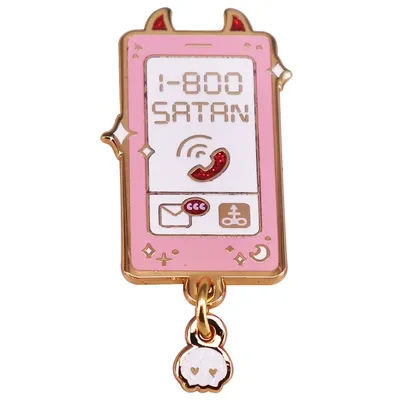 Cute Satan Hotline Lapel brooch spoopy occult charm kawaii phone glitter hard Skull Pendant Halloween Enamel pin Metal Gift