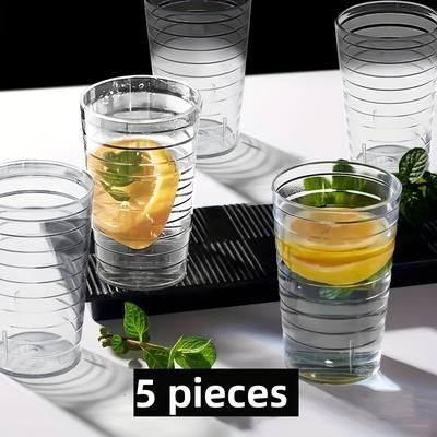 TEMU 5pcs Shatterproof Plastic Drink Cups - Clear, Reusable, Stackable, Cold Beverages, Restaurants, Outdoor Picnics & Breakfast Use, Picnic Drinkware | Transparent Drinkware | Reusable Cups