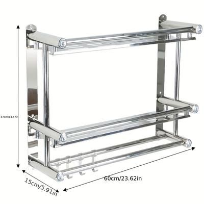 TEMU 3-tier Stainless Steel Towel Rack With Hooks - Wall Mounted Bathroom Shelf, Rust Resistant, Ideal For Towels, Toiletries, And Accessories Storage, Towel Holder For Bathroom, Towel Racks