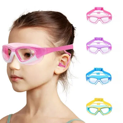 Lunettes de natation à grande monture pour enfants, haute définition, étanches et Anti-buée, lunettes pratiques, bouchons d'oreilles connectés en Silicone