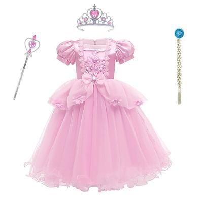 Settimana del libro 2026, vestito da bambina, vestito da cosplay, vestito da principessa, tinta unita, manica corta, costumi da festa, adorabile costume in rete, vestito midi in pizzo, vestito da festa in tulle, estate e primavera.