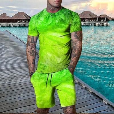 Per uomo Grafico Foglia pianta 2 pezzi Set di magliette Set pantaloncini e T-shirt Outfit T-Shirt Manica Corta Girocollo Designer Casual Confortevole All'aperto Vacanza Quotidiano Stampa 3D 2 Pezzi