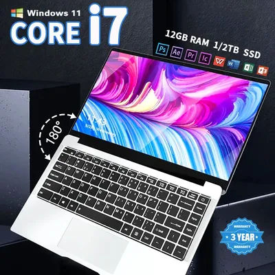 2025 New Core i7-7500U 14.1 inch Laptop Computer Portable Windows 11 Pro Notebook 12GB RAM 1TB 2TB SSD Office Study Laptops