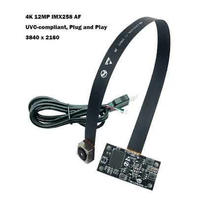 4K 12MP HD IMX258 USB2.0 Camera Module Autofocus/Fixedfocus 75° UVC-compliant, Plug and Play for Industrial Application