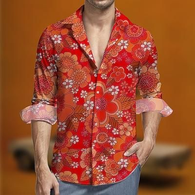 Retrò Vintage Anni '70 Camicia Camicia Aloha Hippie Floreale Costume Per uomo Mascherata Feste Abbigliamento quotidiano Parata dell'Orgoglio Adulti Camicia