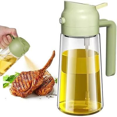 Distributore di olio 2 in 1, spruzzatore anti-perdita in vetro per cucina, bottiglia di olio a doppia funzione per friggitrice ad aria e cottura