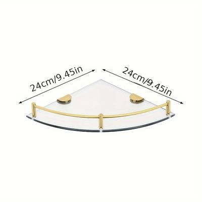 TEMU 2pcs Gold-plated Corner Shower Shelves - Wall Mounted Tempered Glass Storage For Shampoo, Soap & More - Bathroom Organizer, Shelves