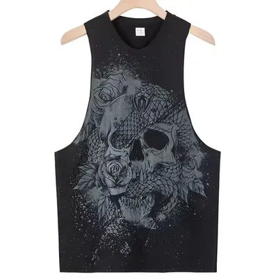 2025 Summer fitness Tank Top Men Fashio Comfortable Printed Loose tops Retro Style Sports Leisure Sleeveless vest Men sportswear