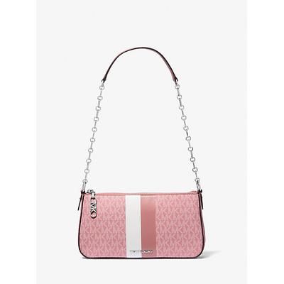 Michael Kors Empire Medium Striped Signature Logo Chain-Link Pochette Pink One Size