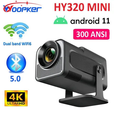 WOOPKER Projector HY320 Mini Native 720P 4K Android11 300ANSI Wifi6 BT5.0 Voice Remote Home Cinema Outdoor Portable Projector