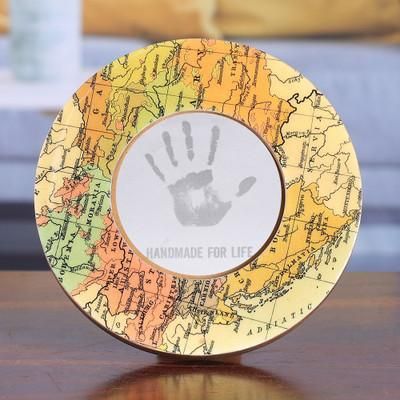 'Cartography-Themed Laminated Wood 4-Inch Round Photo Frame'