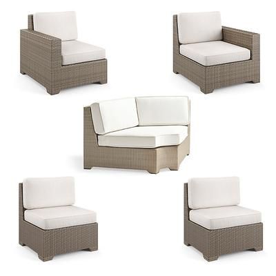 Palermo 8-pc. Curved Modular Set in Dove Wicker - Quick Dry, Vista Boucle Seasalt - Frontgate