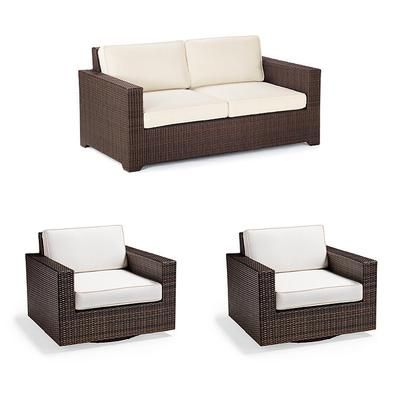 Palermo 3-pc. Loveseat Set with Two Swivel Lounge Chairs in Bronze Wicker - Standard, Vista Boucle Glacier - Frontgate
