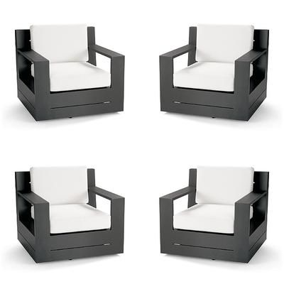 St. Kitts 4-pc. Swivel Lounge Chair in Matte Black Aluminum with Cushions - Standard, Outdoor Velvet Dove - Frontgate