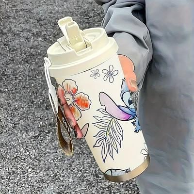 TEMU 18oz Stitch & Stainless Steel Tumbler With Lid - Leak-proof Travel Mug For Drinks, White , Perfect Gift For Men And Women, Gift Drinkware | Character Drinkware | Leakproof Lid, Mug