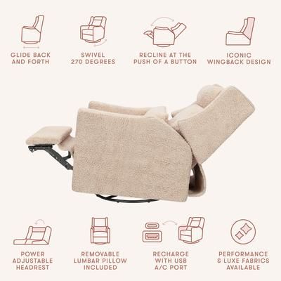 Babyletto Kiwi Plus Electric Recliner Swivel Glider w/ Adjustable Headrest + USB Port - Chai Shearli