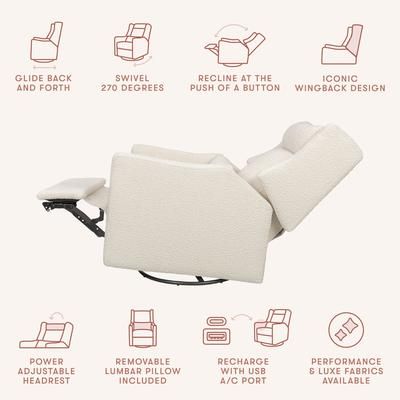 Babyletto Kiwi Plus Electric Recliner Swivel Glider w/ Adjustable Headrest + USB Port - Performance