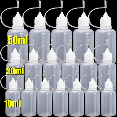 50/5pcs Plastic Squeezable Tip Bottle Refillable Applicator Bottles with Needle Tip Caps for Glue Pigment Oil Liquids Dispenser