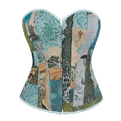 Rococò Completo Mascherata Corsetto Overbust Cosplay Jacquard Controllo della Pancia Push-Up Jacquard Costume Per donna Reale Mascherata Feste Carnevale di Venezia Adulti Corsetto