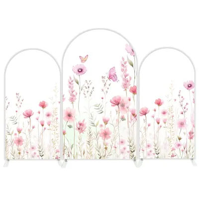 Mehofond Custom 2-Sided Pink Flowers Butterfly Girl Birthday Party Baby Shower Cover Chiara Arch