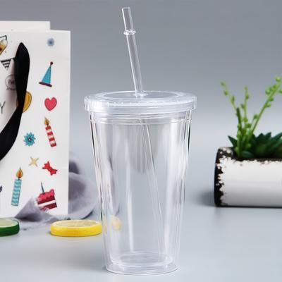 TEMU 1pc 450ml/650ml/350ml Double-layer Solid-color Plastic Bucket, Large-capacity Portable, With Straw And Lid, Easy-to- And Milk Cups, Suitable For Office, Outdoor, And Home Use