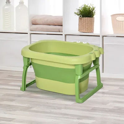 HOMCOM Foldable Baby Bathtub for Newborns Infants Toddlers w/ Stool