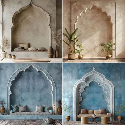 Mehofond Photography Background Blue Beige Indian Persian Arch Wall Wedding Maternity Art Portrait