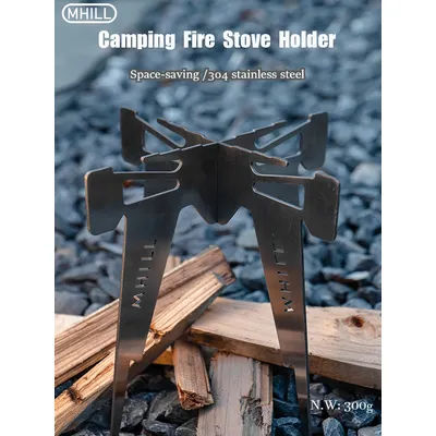 Outdoor Camping Fire Stove Holder - Detachable Stainless Steel Grill Bracket Portable Lightweight with Storage Bag