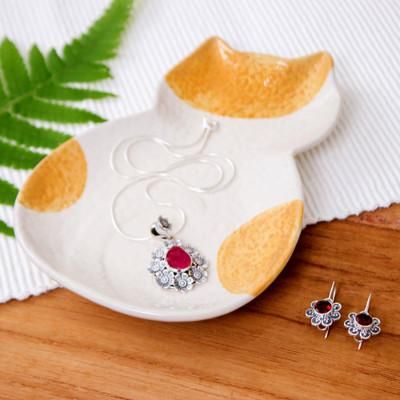 Classy Cat,'Abstract Cat-Themed Textured Glazed Ceramic Catchall'