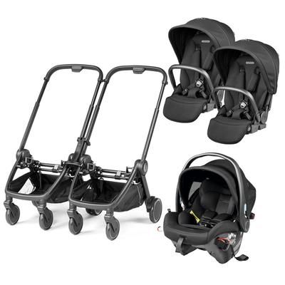Peg Perego City Loop Double Stroller + Primo Viaggio Urban Mobility Travel System Bundle - Black / T