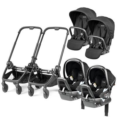 Peg Perego City Loop Twin Stroller + Primo Viaggio Lounge Travel System Bundle - Black / True Black