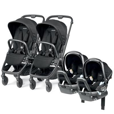PEG City Loop Twin Stroller + Primo Viaggio Lounge Travel System Bundle - Black / True Black / True