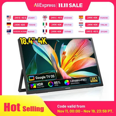 KINHANK K18G 18.4" 4K Portable Monitor with Google TV HDR10 85%NTSC Gaming Monitor for PC Laptop Phone Xbox PS4 PS5 Switch