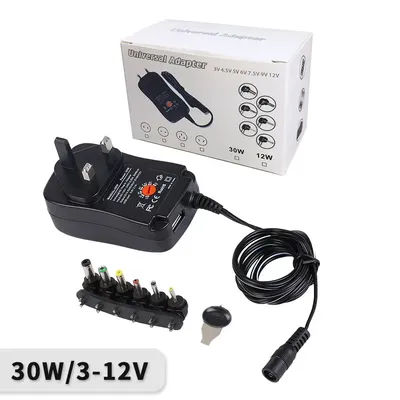 UK EU 30W Universal Power Adapter 3V 4.5V 5V 6V 7.5V 9V 12V AC DC Charger Converter 5V 2.1A USB Port With 6Pcs Jack Connector