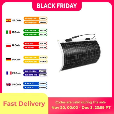 Renogy Flexible Solar Panel 50 Watt 12 Volt Monocrystalline Semi-Flexible Bendable Mono Off-Grid Charger for Marine RV Cabin Van