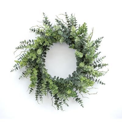 Mixed Eucalyptus Leaf Foliage Wreath With Twig Accents 29"D by Melrose in Green