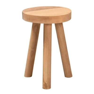 Terah Mid-Century Modern Natural Brown Teak Wood Ottoman Footstool by Baxton Studio in Natural Brown
