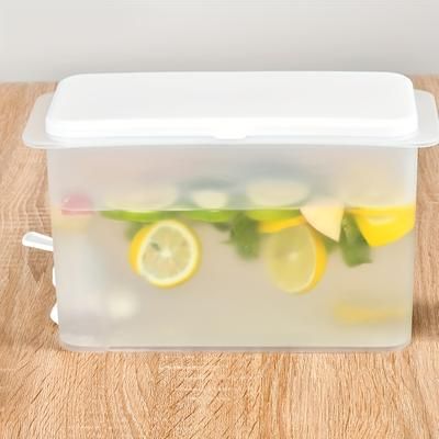 TEMU 3.5l Fridge Beverage Dispenser With Faucet, Freezer Water Jug Lemon Juice Pitcher Drink Container, Plastic Water Kettle For Refrigerator, Drink Dispenser For Fridge