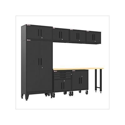Armadillo Tough Black 8-Piece Garage Cabinet Set with Levelers and Casters